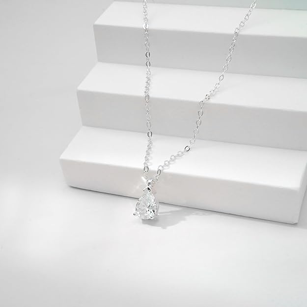 Silver Necklace for Women 14K Silver Plated Dainty Pendant Chain Puffy Heart Italian Horn Radiant Sun Compass CZ Teardrop Bow Charm Trendy Jewelry Gift