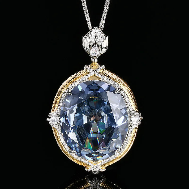 Sparkling High Carbon Diamond Pendant Necklace for Women 25*30mm Blue Pink Red Big Gemstone with Neck Chain Gift Fashion Jewelry