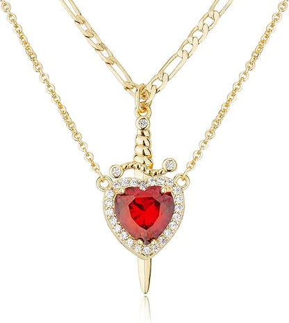 Matching Necklace for Couples 14K Gold Silver Plated Sword and Heart Necklaces Trendy Set Dainty Zirconia Chain Pendant Jewelry Gifts for Him and Her