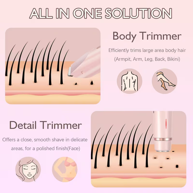 pc Women'S 2-In-1 Electric Hair Remover - Suitable for Bikini Line, Armpits, Legs, Arms & Face. USB Rechargeable, Wet & Dry Shaver with Facial Trimmer