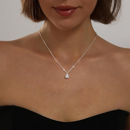 Silver Necklace for Women 14K Silver Plated Dainty Pendant Chain Puffy Heart Italian Horn Radiant Sun Compass CZ Teardrop Bow Charm Trendy Jewelry Gift