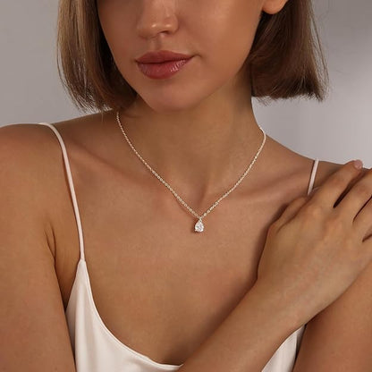 Silver Necklace for Women 14K Silver Plated Dainty Pendant Chain Puffy Heart Italian Horn Radiant Sun Compass CZ Teardrop Bow Charm Trendy Jewelry Gift