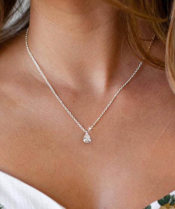 Silver Necklace for Women 14K Silver Plated Dainty Pendant Chain Puffy Heart Italian Horn Radiant Sun Compass CZ Teardrop Bow Charm Trendy Jewelry Gift