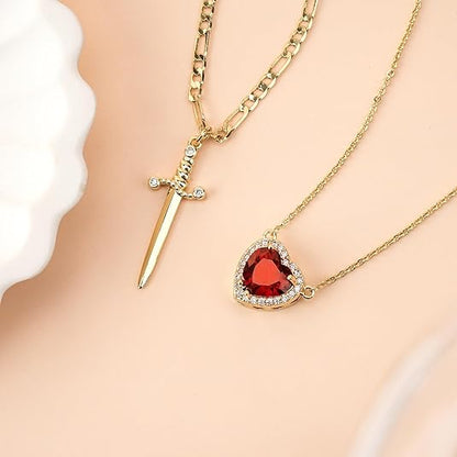 Matching Necklace for Couples 14K Gold Silver Plated Sword and Heart Necklaces Trendy Set Dainty Zirconia Chain Pendant Jewelry Gifts for Him and Her