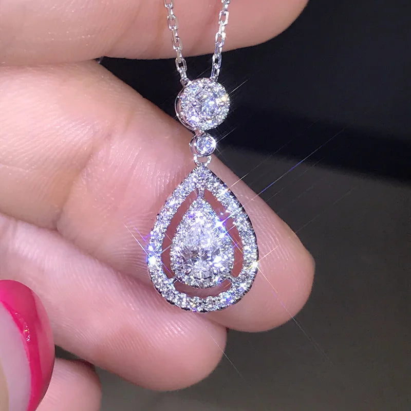 real s925 sterling Silver Necklace Diamond Pendant for Women Wedding Bizuteria white Topaz Gemstone silver 925 jewelry Necklaces