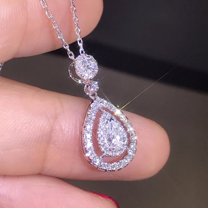 real s925 sterling Silver Necklace Diamond Pendant for Women Wedding Bizuteria white Topaz Gemstone silver 925 jewelry Necklaces