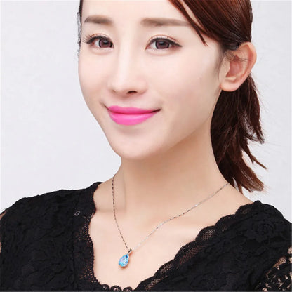 Aquamarine gemstones diamond pendant necklaces for women drop blue crystal white gold silver color choker jewelry gifts bijoux