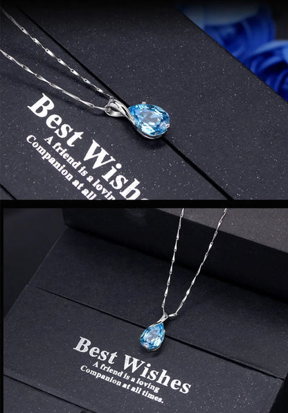 Aquamarine gemstones diamond pendant necklaces for women drop blue crystal white gold silver color choker jewelry gifts bijoux