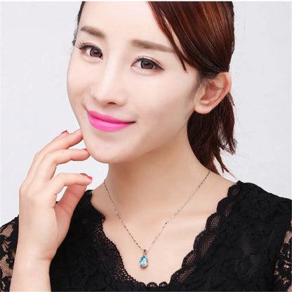 Aquamarine gemstones diamond pendant necklaces for women drop blue crystal white gold silver color choker jewelry gifts bijoux