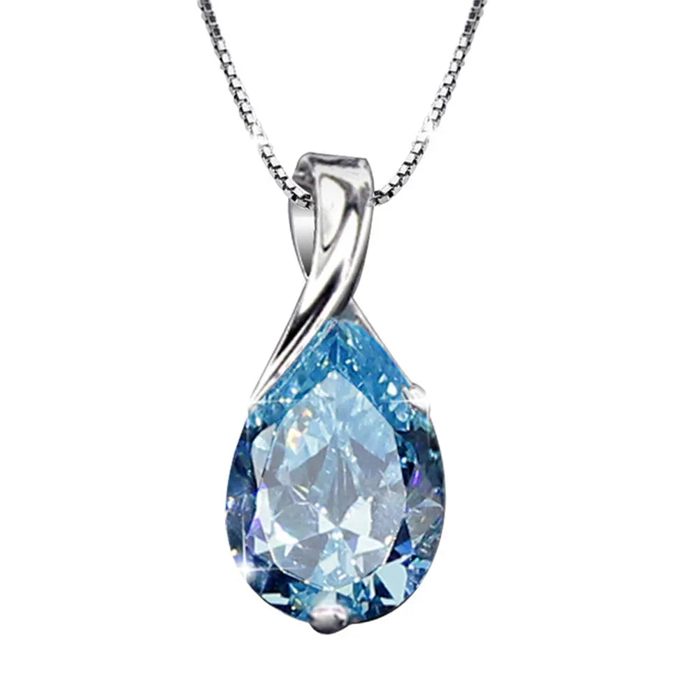 Aquamarine gemstones diamond pendant necklaces for women drop blue crystal white gold silver color choker jewelry gifts bijoux