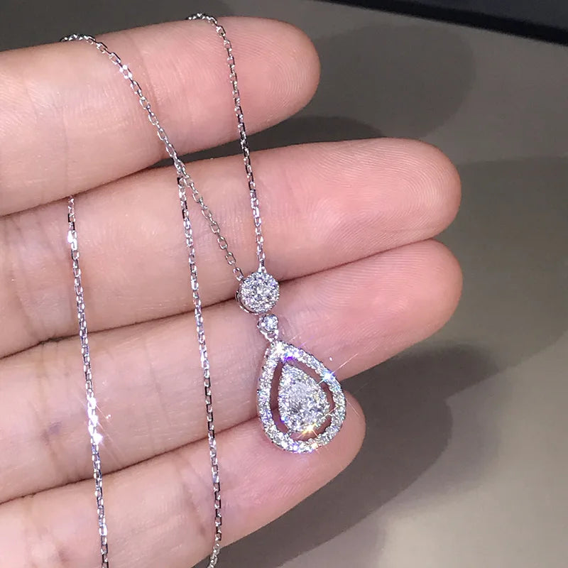 real s925 sterling Silver Necklace Diamond Pendant for Women Wedding Bizuteria white Topaz Gemstone silver 925 jewelry Necklaces