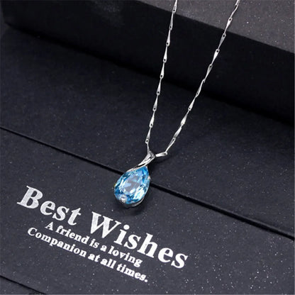 Aquamarine gemstones diamond pendant necklaces for women drop blue crystal white gold silver color choker jewelry gifts bijoux