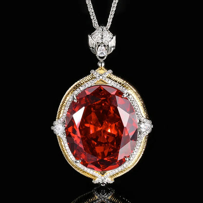 Sparkling High Carbon Diamond Pendant Necklace for Women 25*30mm Blue Pink Red Big Gemstone with Neck Chain Gift Fashion Jewelry