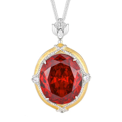 Sparkling High Carbon Diamond Pendant Necklace for Women 25*30mm Blue Pink Red Big Gemstone with Neck Chain Gift Fashion Jewelry