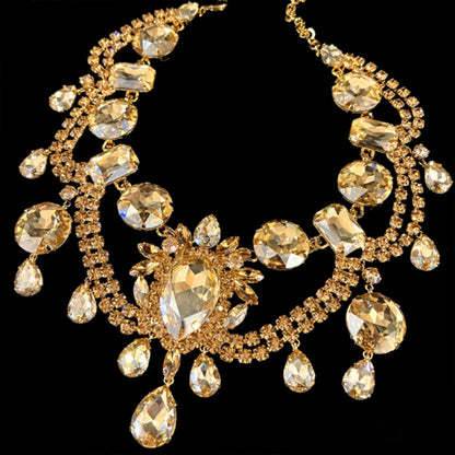 Water Drop Exaggerated Necklace Women Choker Jewelry Rhinestone New Big Statement Necklaces Luxury Bling Wedding Bridal Collar