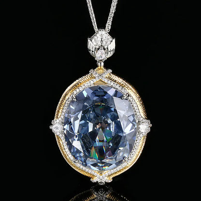 Sparkling High Carbon Diamond Pendant Necklace for Women 25*30mm Blue Pink Red Big Gemstone with Neck Chain Gift Fashion Jewelry