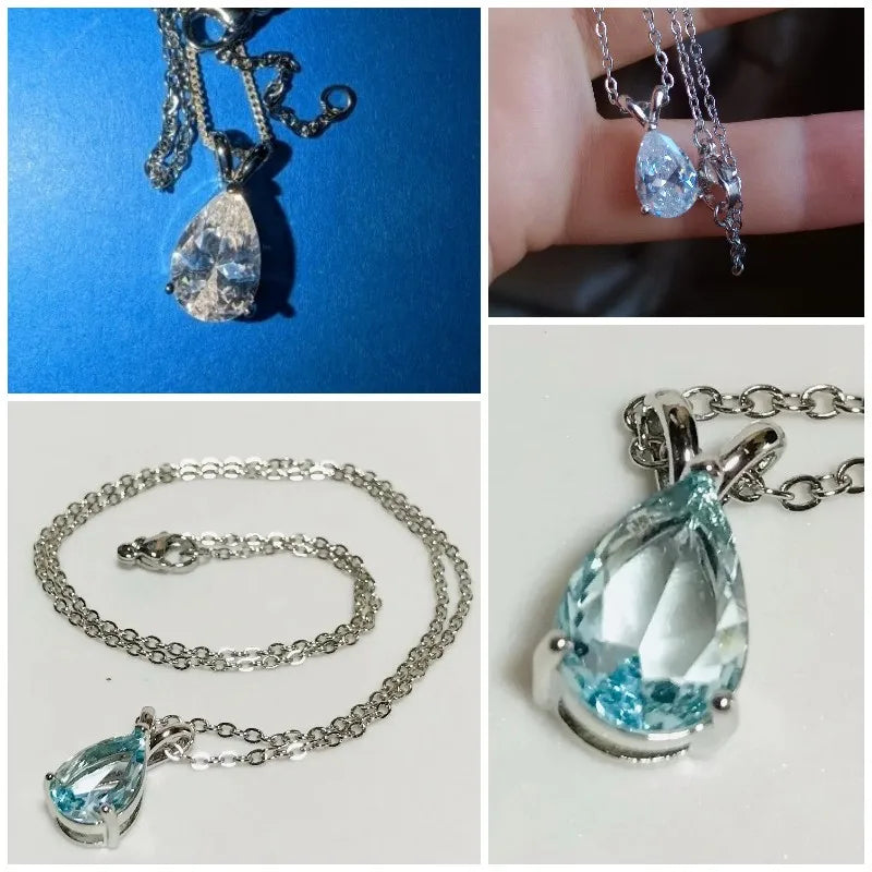 Huitan Water Drop Cubic Zirconia Crystal Womens Necklace Simple And Elegant Female Accessories Gift Jewelry 2021 Trendy