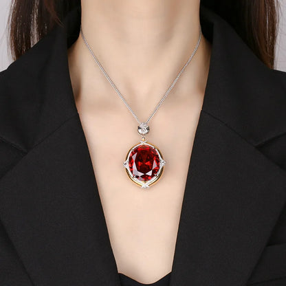 Sparkling High Carbon Diamond Pendant Necklace for Women 25*30mm Blue Pink Red Big Gemstone with Neck Chain Gift Fashion Jewelry