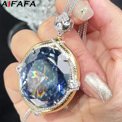 Sparkling High Carbon Diamond Pendant Necklace for Women 25*30mm Blue Pink Red Big Gemstone with Neck Chain Gift Fashion Jewelry