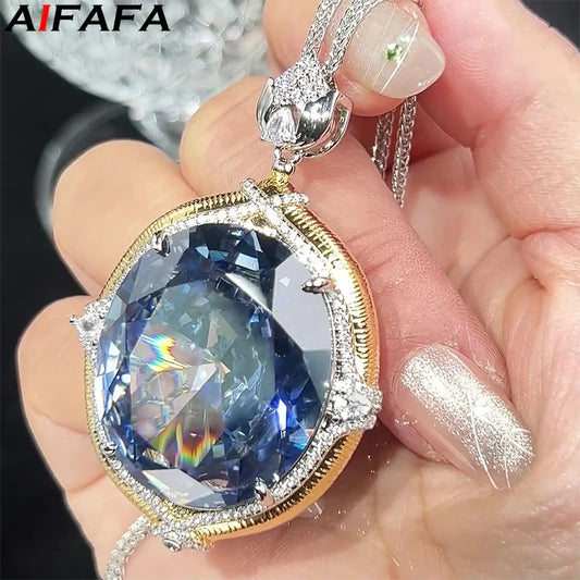 Sparkling High Carbon Diamond Pendant Necklace for Women 25*30mm Blue Pink Red Big Gemstone with Neck Chain Gift Fashion Jewelry