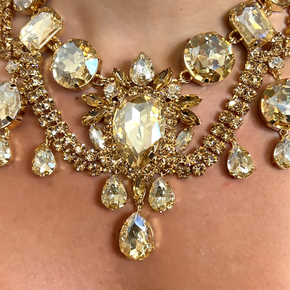 Water Drop Exaggerated Necklace Women Choker Jewelry Rhinestone New Big Statement Necklaces Luxury Bling Wedding Bridal Collar