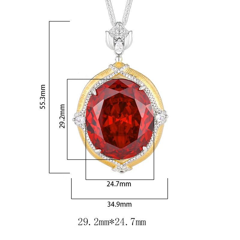 Sparkling High Carbon Diamond Pendant Necklace for Women 25*30mm Blue Pink Red Big Gemstone with Neck Chain Gift Fashion Jewelry