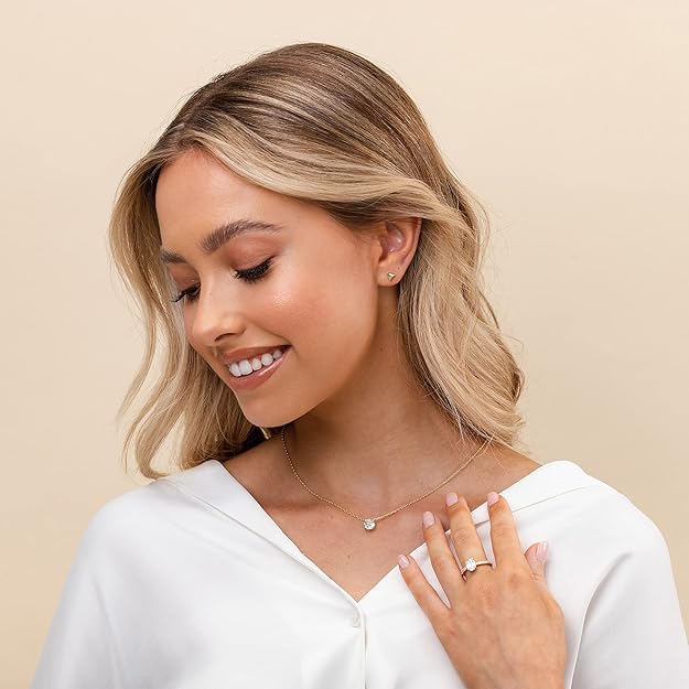 14K Gold Plated Crystal Solitaire 1.5 Carat (7.3mm) Cubic Zirconia Dainty Choker Necklace | Gold Necklaces for Women