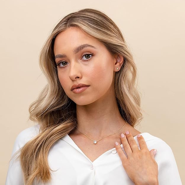 14K Gold Plated Crystal Solitaire 1.5 Carat (7.3mm) Cubic Zirconia Dainty Choker Necklace | Gold Necklaces for Women